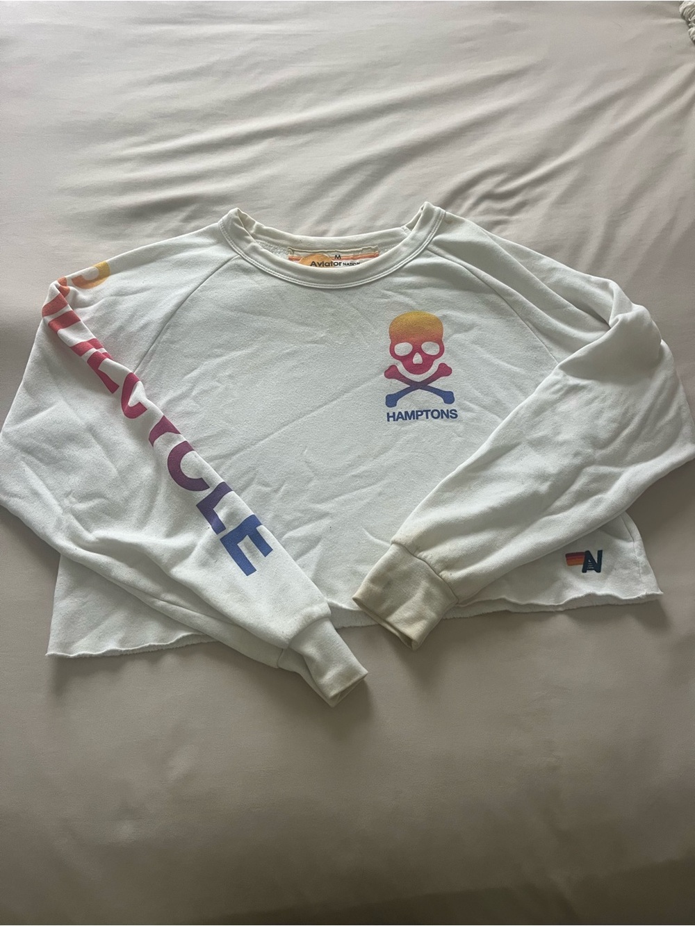 Aviator Nation Soul Cycle Crewneck with Rainbow Hamptons Skull